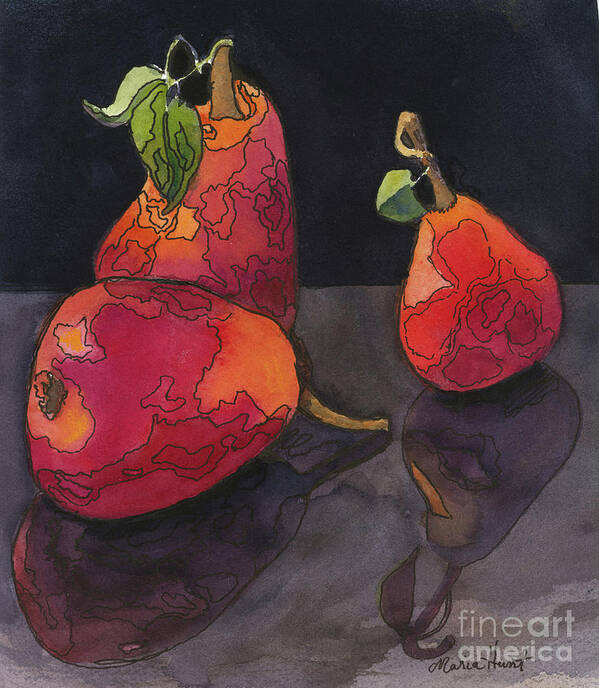 Pears Art Print featuring the painting Pears in Reflection by Maria Hunt