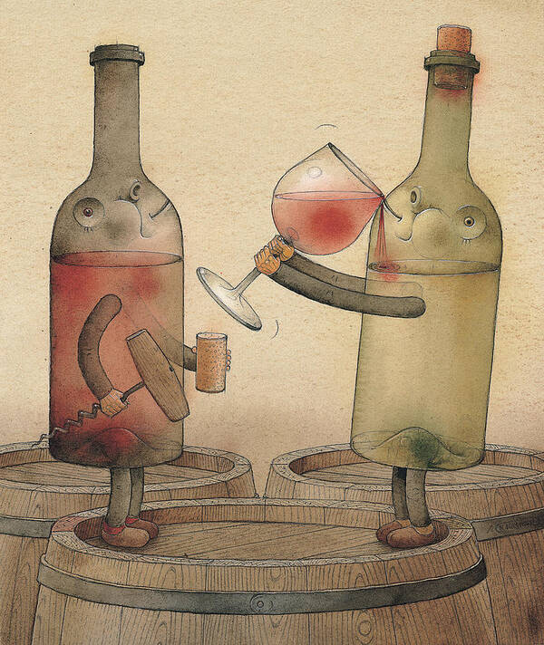 Wine Cellar Red White Party Redwine Whitewine Invitation Art Print featuring the painting Pinot Noir and Chardonnay by Kestutis Kasparavicius