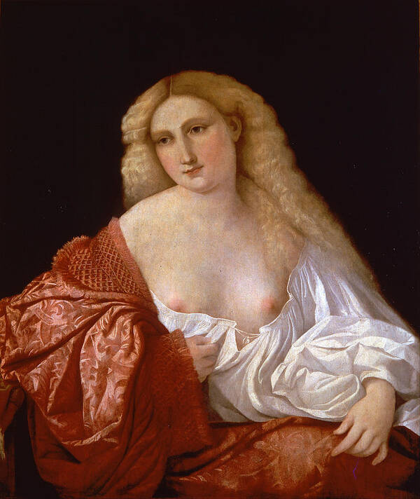 Palma Vecchio Art Print featuring the painting Portrait of a Woman know as Portrait of a Courtsesan by Palma Vecchio