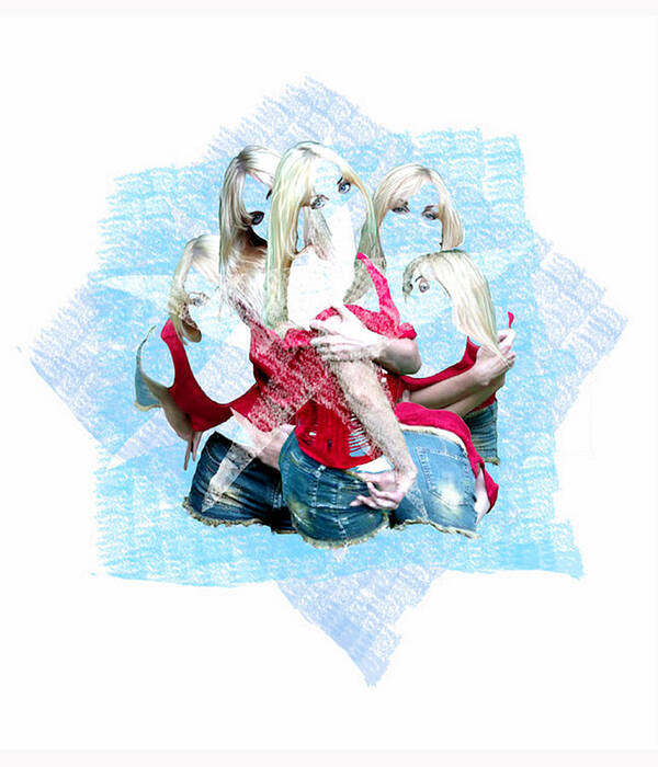 Montage Of Poses Of Girl In Red Top And Blue Bottoms. Art Print featuring the photograph Red White and Blond by Leo Malboeuf