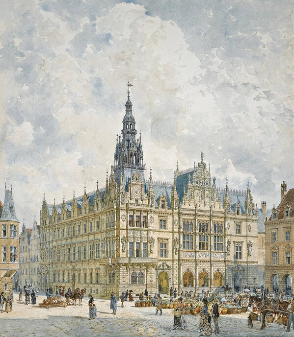 Rudolf Von Alt Art Print featuring the drawing Renaissance Style Town Hall by Rudolf von Alt