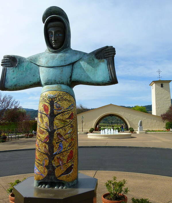 Robert Mondavi Art Print featuring the photograph Robert Mondavi Winery and St. Francis by Jeff Lowe