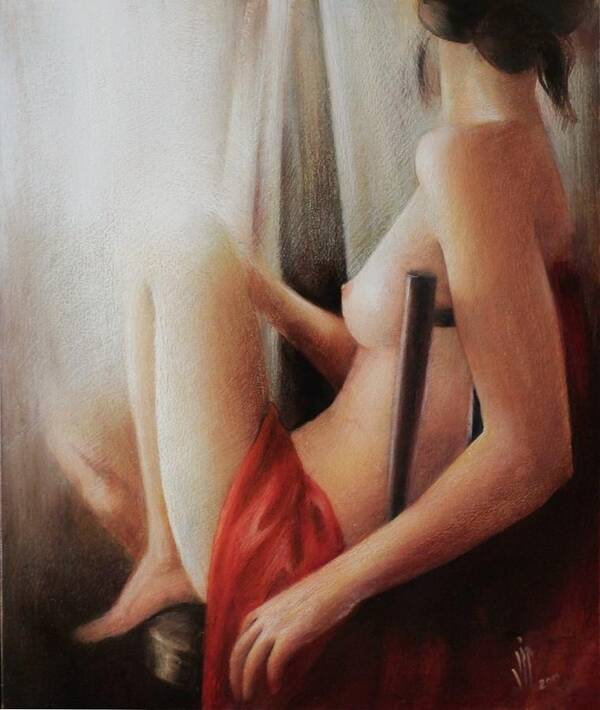Nude Art Print featuring the painting Seated nude by Vali Irina Ciobanu