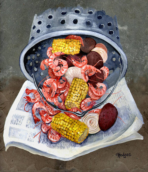 Seafood Art Print featuring the painting Shrimp Boil by Elaine Hodges