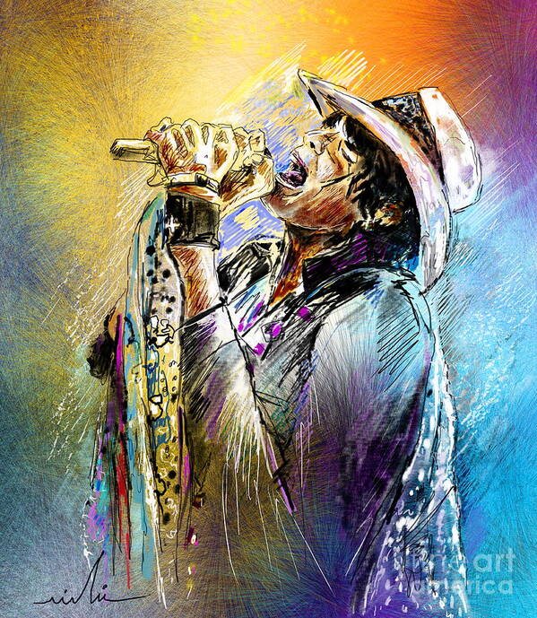 Portraits Art Print featuring the painting Steven Tyler 01 Aerosmith by Miki De Goodaboom