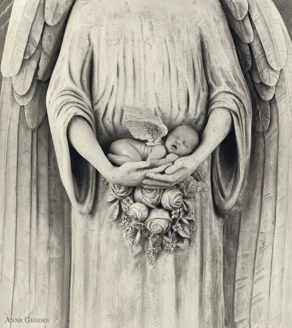Black And White Art Print featuring the photograph Jonti and the Stone Angel by Anne Geddes