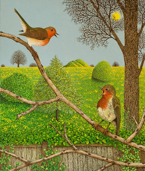 Red Robin Breast Art Print featuring the painting Territorial rights by Pat Scott