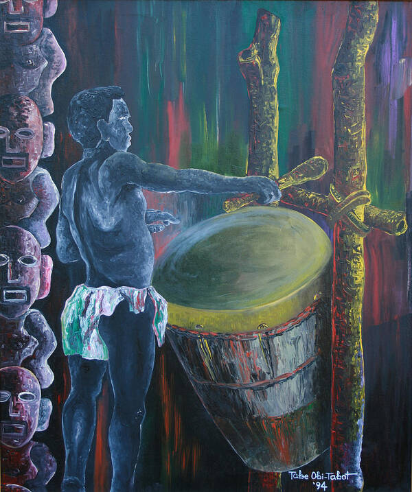 The Drummer Art Print featuring the painting The Drummer by Obi-Tabot Tabe