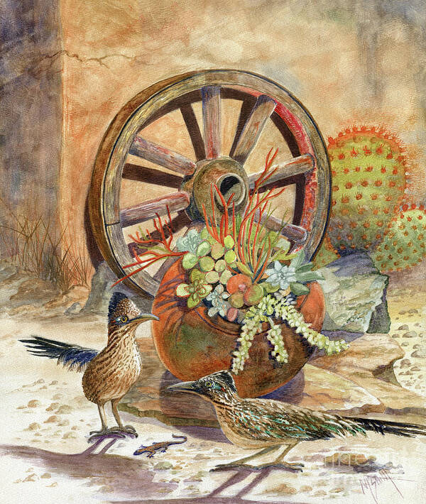 Roadrunners Art Print featuring the painting The Gift by Marilyn Smith