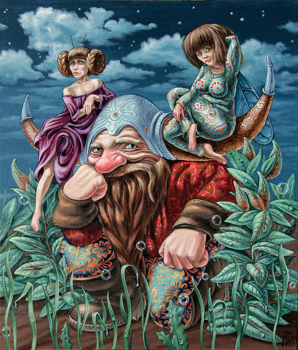  Gnome Art Print featuring the painting The Great Horns by Victor Molev