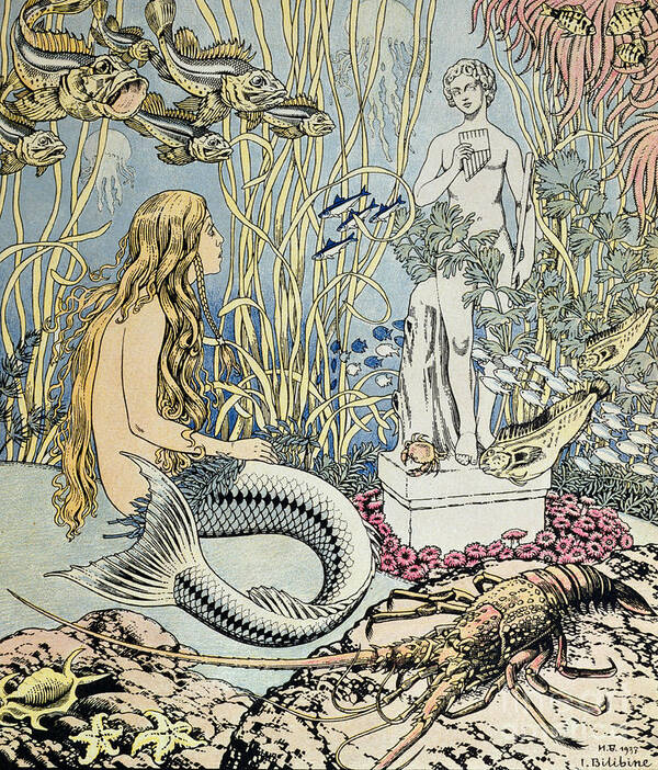 Mermaid Art Print featuring the painting The Little Mermaid by Ivan Jakovlevich Bilibin