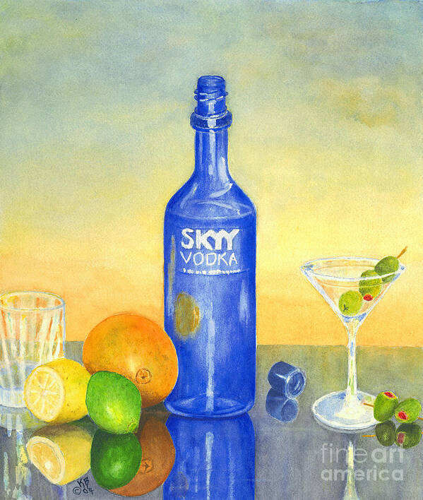 Vodka Art Print featuring the painting Too Many Skies by Karen Fleschler