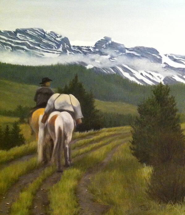 Mountains Art Print featuring the painting Trail Ride by Tammy Taylor