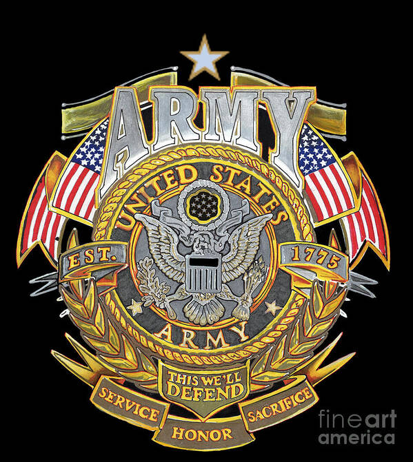 Us Art Print featuring the drawing US Army by Bill Richards