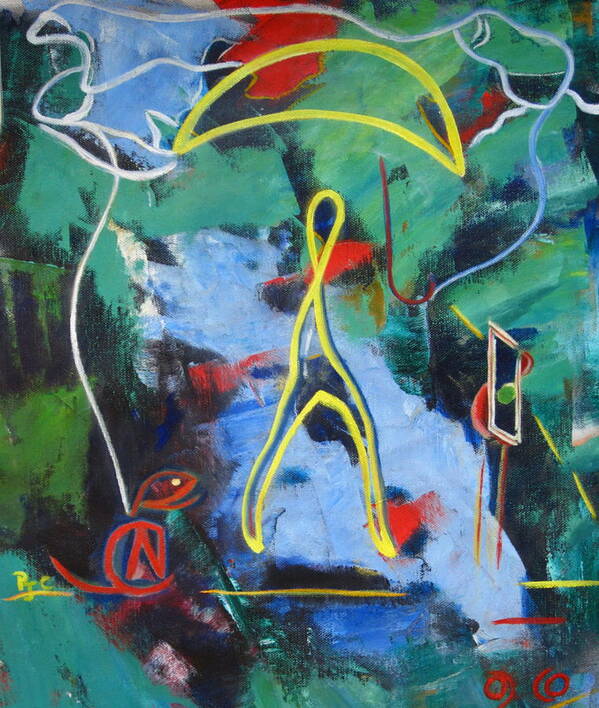 Abstract Art Print featuring the painting Walking Miro in Woodley Park by Patricia Cleasby