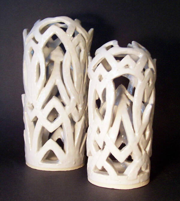 Clay Art Print featuring the sculpture White Interlaced Sculptures by Carolyn Coffey Wallace