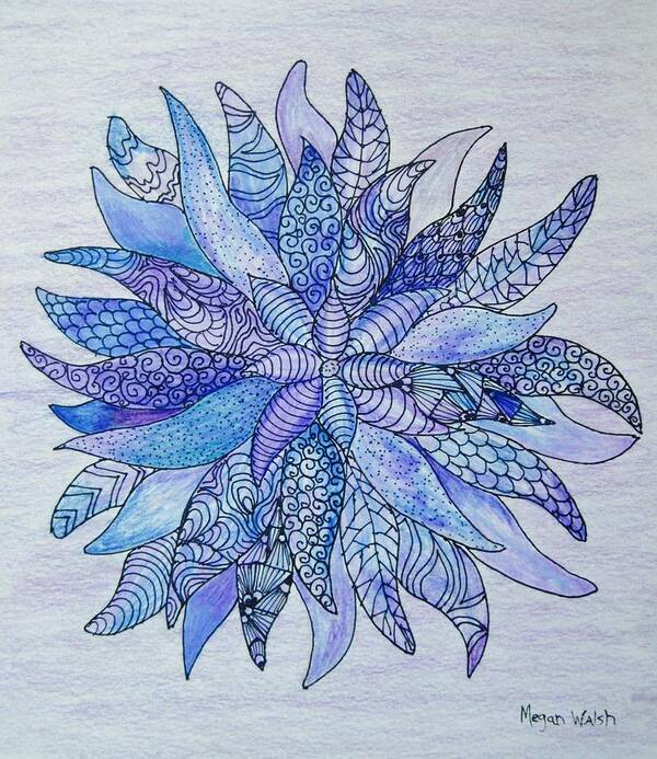 Flowers Art Print featuring the drawing Zen flower mandala by Megan Walsh