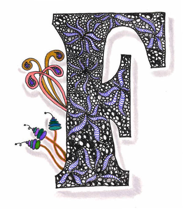 Zentangle Art Print featuring the drawing Zentangle Inspired F #2 by Rik Strickland