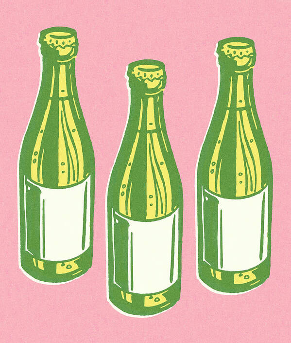Alcohol Art Print featuring the drawing Three Bottles #1 by CSA Images
