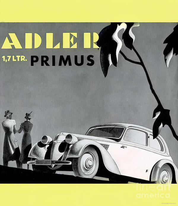 Vintage Art Print featuring the mixed media 1930s Advertisement For Adler 1.7 Litre Primus Vehicle by Retrographs