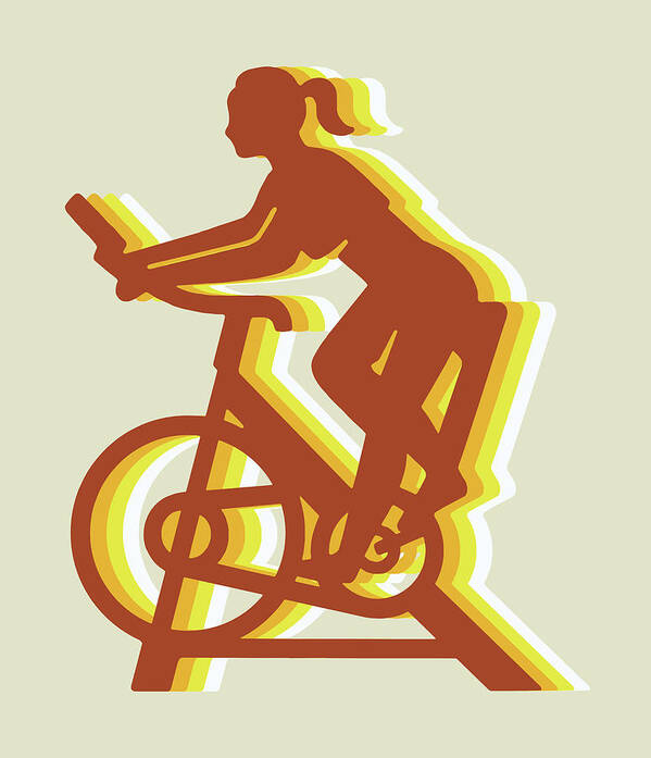 Activity Art Print featuring the drawing Woman Working Out on an Exercise Bike #5 by CSA Images