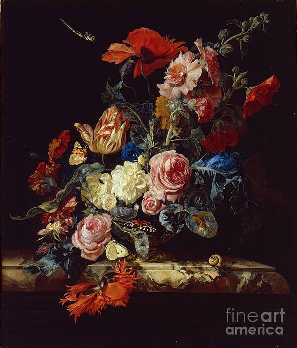 Oil Painting Art Print featuring the drawing A Vase Of Flowers by Heritage Images