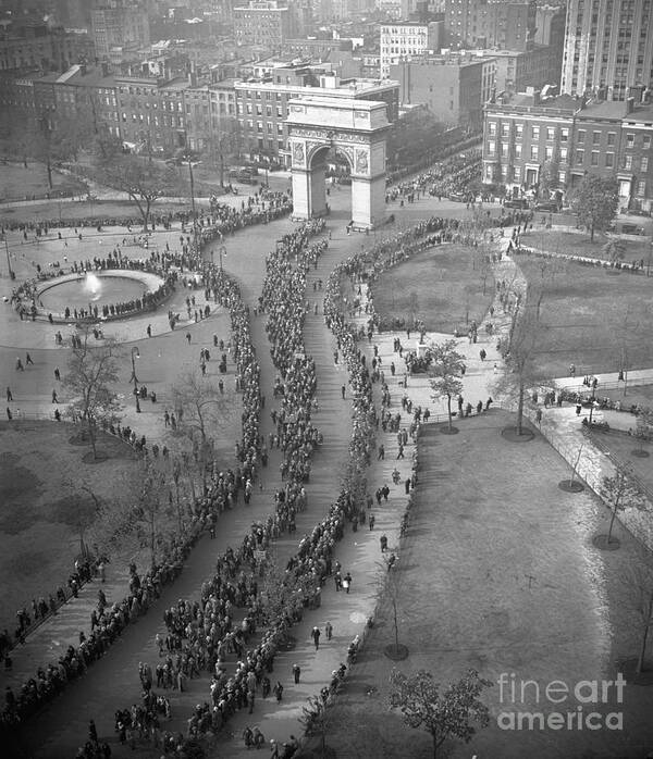 Marching Art Print featuring the photograph Aerial View Of People Marching by Bettmann
