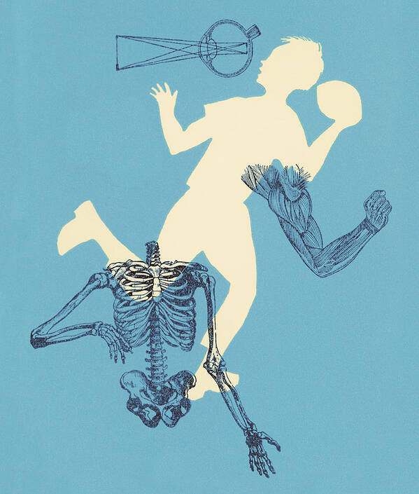 Activity Art Print featuring the drawing Boy Playing Football With Muscles and Bones by CSA Images