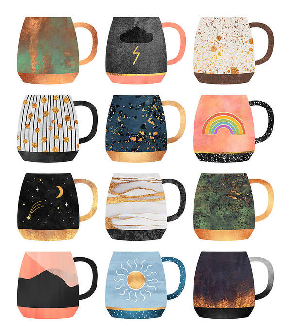 Coffee Art Print featuring the digital art Coffee Cup Collection 2 by Elisabeth Fredriksson