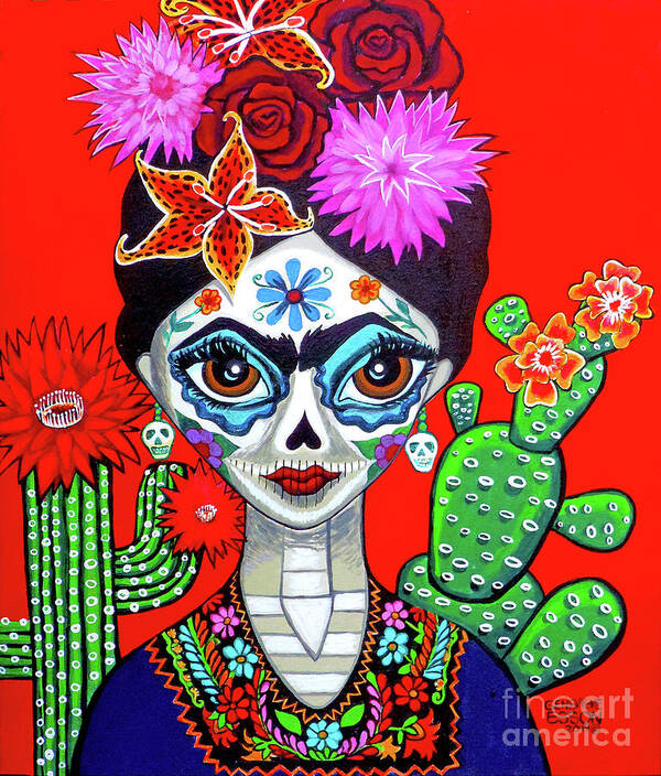 Frida Kahlo Art Print featuring the painting Frida Kahlo Dia De Los Muertos Portrait by Genevieve Esson