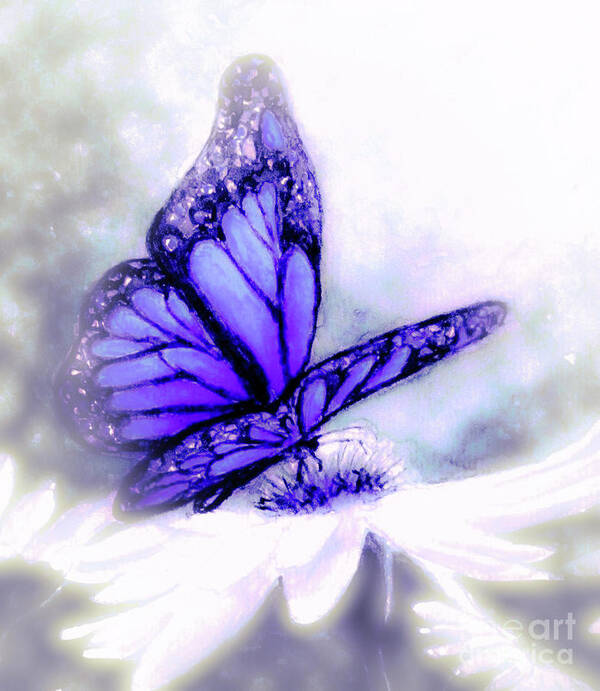 Blue And Lavender Butterfly Art Print featuring the painting Blue Heaven by Hazel Holland