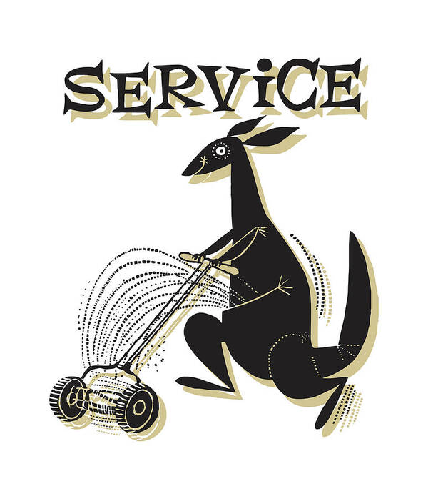 Kangaroo Mowing a Lawn with Service Word Art Art Print by CSA Images - Fine  Art America
