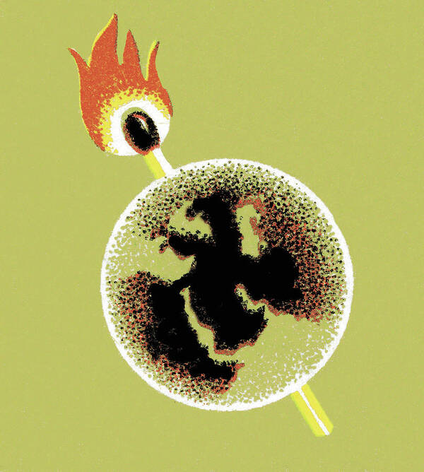Burn Art Print featuring the drawing Lit Match and Globe by CSA Images