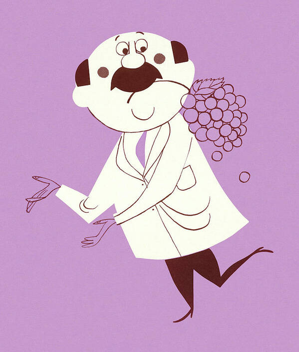 Adult Art Print featuring the drawing Man Gesturing With Grapes in His Mouth by CSA Images