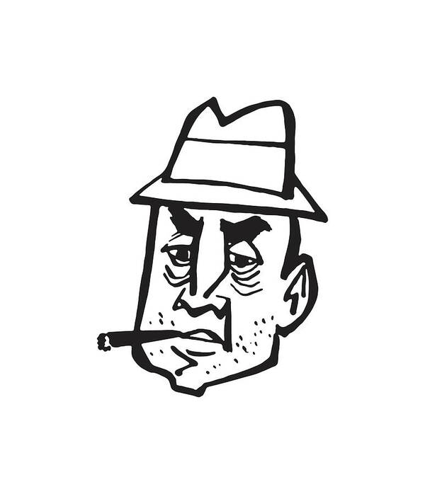 Archive Art Print featuring the drawing Man in Hat Smoking Cigar by CSA Images