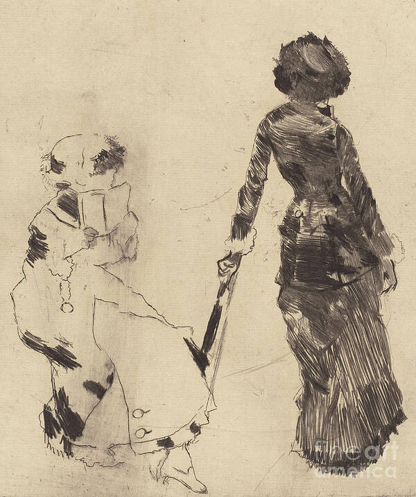 Edgar Degas Art Print featuring the drawing Mary Cassatt at the Louvre The Etruscan Gallery by Edgar Degas