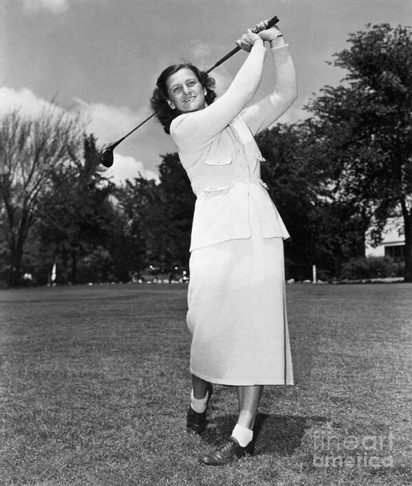 People Art Print featuring the photograph Mildred Didrikson Swinging Golf Club by Bettmann