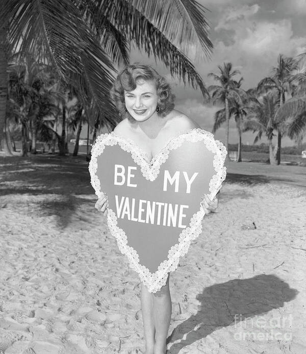 Wind Art Print featuring the photograph Model Covered By Large Valentine Card by Bettmann
