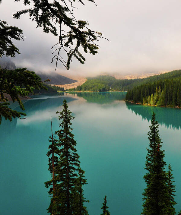 Scenics Art Print featuring the photograph Moraine Lake In The Fog by Bill Gracey