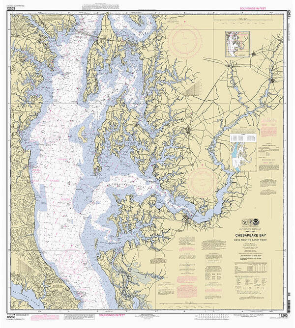 Chesapeake Bay Art Print featuring the digital art Chesapeake Bay, Cove Point to Sandy Point NOAA Chart Chart 12263 by Nautical Chartworks