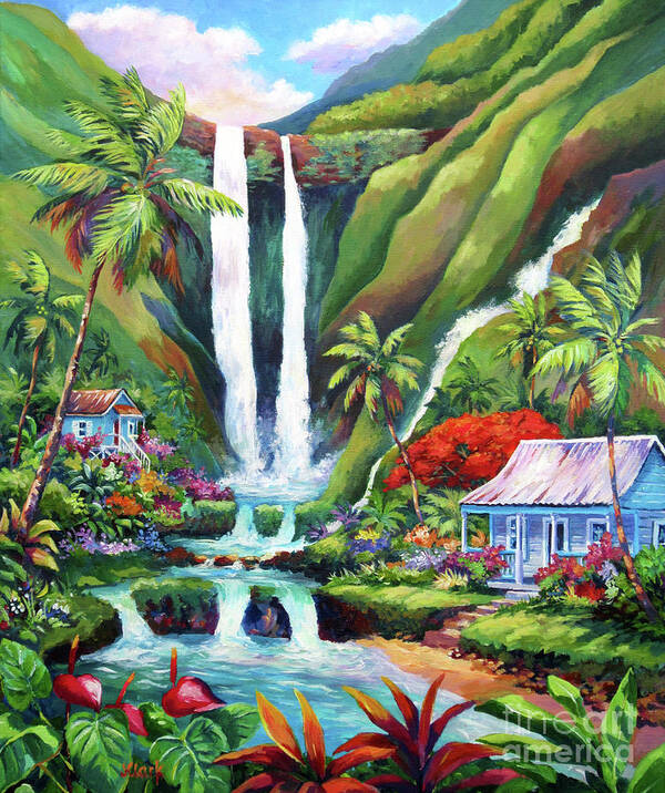 Waterfall Art Print featuring the painting Paradise Falls by John Clark