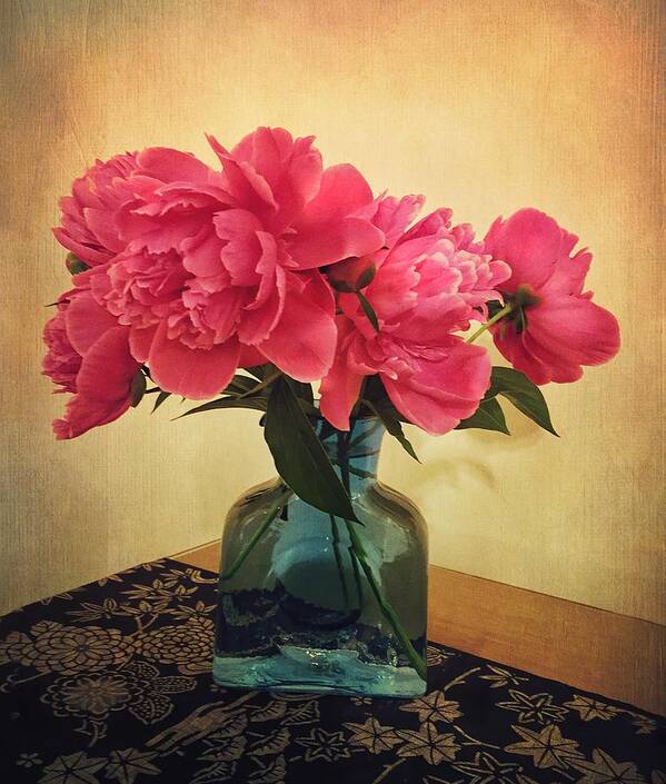 Peonies Art Print featuring the photograph Peonies in Blue Vase by Victoria Porter