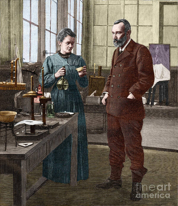 Curie Art Print featuring the painting Pierre Curie And Marie Curie by European School