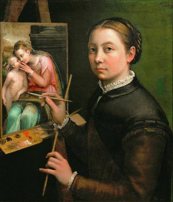 Anguissola Art Print featuring the painting Self-portrait, painting the Madonna, 1556 Canvas, 66 x 57 cm. by Sofonisba Anguissola -c 1532-1625-