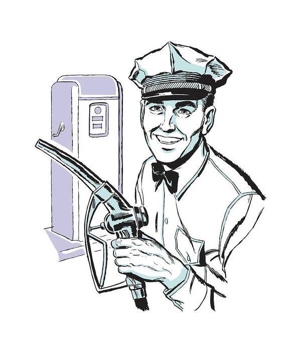 Accessories Art Print featuring the drawing Smiling Male Gas Station Attendant by CSA Images