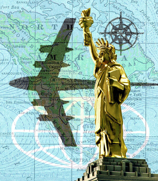 Air Travel Art Print featuring the drawing Statue of Liberty and Airplane by CSA Images