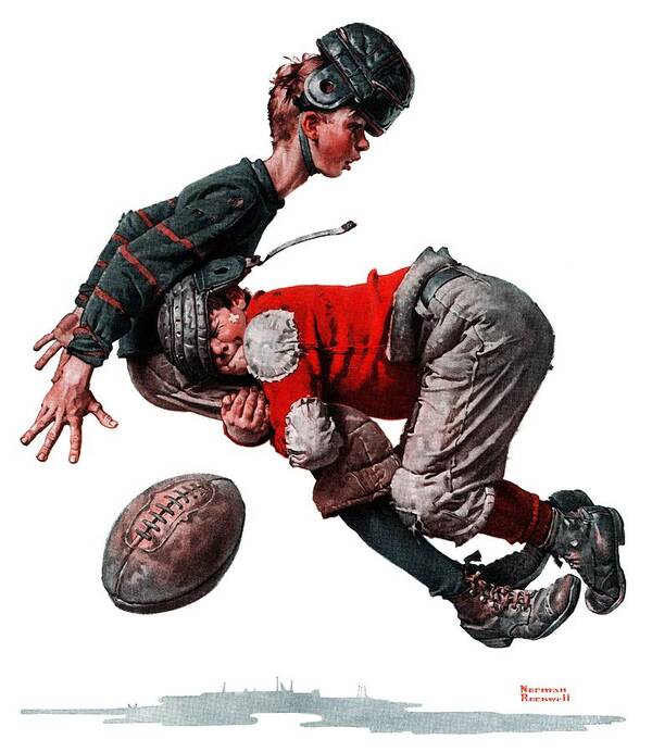 Boys Art Print featuring the drawing Tackled by Norman Rockwell Boys Art Print featuring the drawing Tackled by Norman Rockwell