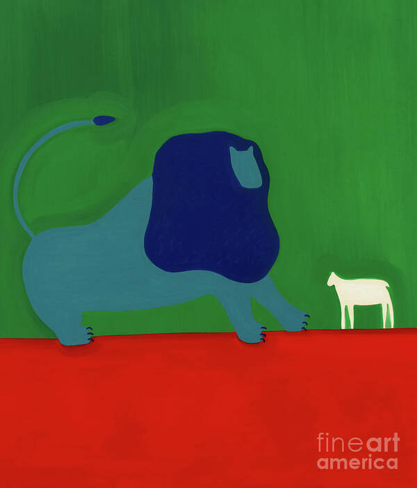 Lion Art Print featuring the painting The Lion And The Lamb by Cristina Rodriguez