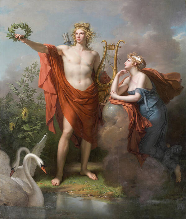 Charles Meynier Art Print featuring the painting Apollo, God of Light, Eloquence, Poetry and the Fine Arts with Urania, Muse of Astronomy #2 by Charles Meynier