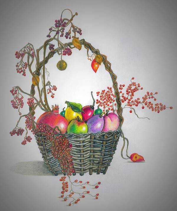 Fruits Art Print featuring the drawing Basket of fruits #1 by Tara Krishna